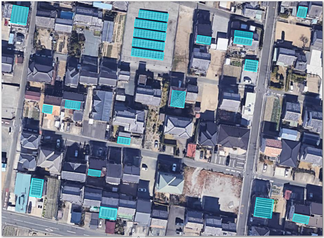 Solar panel installations annotated on aerial imagery